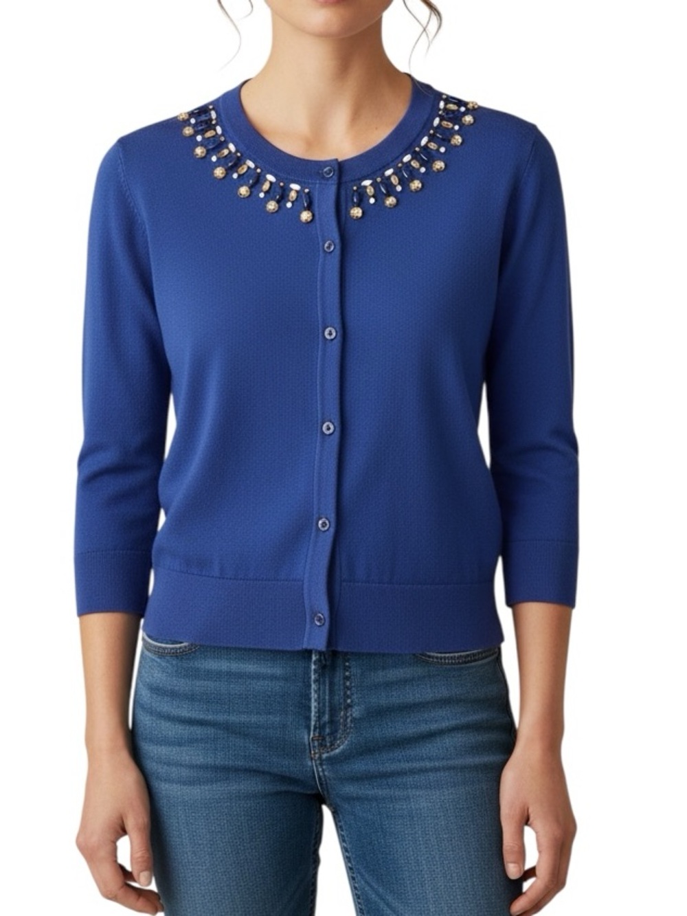 Kate Spade jewelled embellished blue cotton cardigan size M excellent condition